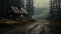Eerily Realistic Abandoned Cabin On Muddy Road In Woods