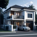 Ai generated house with a white car parked in front Royalty Free Stock Photo