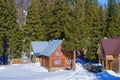 House in winter against the background of fir trees Royalty Free Stock Photo