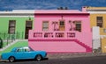 Photo of houses in the Malay Quarter, Bo-Kaap, Cape Town, South Africa with vintage Ford Cortina car outside on street. Royalty Free Stock Photo