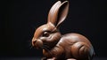 Photo Of A Hyperrealistic Image Of A Bunnyshaped Chocolate Sculpture Against A Dark Background. Generative AI Royalty Free Stock Photo