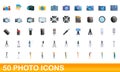 50 photo icons set, cartoon style Royalty Free Stock Photo