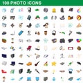 100 photo icons set, cartoon style Royalty Free Stock Photo