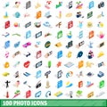 100 photo icons set, isometric 3d style