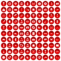 100 photo icons set red