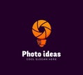 Photo Ideas Abstract Vector Logo Template. Shutter and Light Bulb Concept Symbol. Diaphragm Icon. Photography Sign Royalty Free Stock Photo