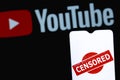 The photo illustrates the use of censorship in the online video platform Youtube. Censored in Youtube.