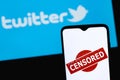 The photo illustrates the use of censorship in the social network twitter. Censored in Twitter. Royalty Free Stock Photo