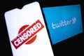 The photo illustrates the use of censorship in the social network twitter. Censored in Twitter.