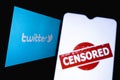 The photo illustrates the use of censorship in the social network twitter. Censored in Twitter. Royalty Free Stock Photo