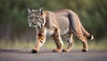 A photo illustration of a bobcat on the prowl in the wild