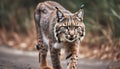 A photo illustration of a bobcat on the prowl in the wild