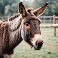 Photo illustration of a brown donkey in nature