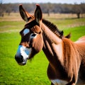 Photo illustration of a brown donkey in nature