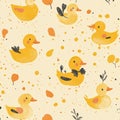 The photo illustration of seamless pattern ducks on the colorful background Royalty Free Stock Photo
