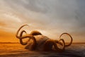 Photo illustration of a squid being crushed by a large rock in the sea Royalty Free Stock Photo