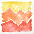 A photo image of abstract red orange and yellow watercolor on paper, hand paint of red orange and yellow watercolor gradient