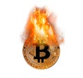 bitcoin crypto cryptocurrency fire flames heat hot inferno coin money digital currency cash Royalty Free Stock Photo