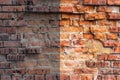 Photo before and after the image editing process. Brick wall Royalty Free Stock Photo