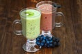 Photo before and after the image editing process. Fruit smoothie