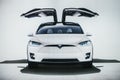 Berlin, October 2, 2017: Photo of the image of an electric vehicle Tesla model X at the Tesla motor show in Berlin. A Royalty Free Stock Photo