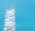 Photo image of falling down snow, heavy big small size snows. Freeze shot on blue sky winter background isolated overlay. Fluffy Royalty Free Stock Photo