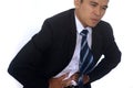 Photo image of a handsome asian businessman suffering from abdominal pain
