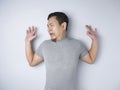 Young Man  Afraid With Arms Raise Up, Surrender Gesture Royalty Free Stock Photo