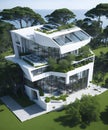 Ai generated of impressive white building captured from a bird\'s-eye view