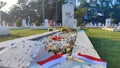 Photo of the Indonesian flag on the graves of heroes as the background on Indonesian Independence Day Landscape Royalty Free Stock Photo