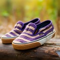 Chicano-inspired Vans Slippers: Purple And Brown Hemp Stripes