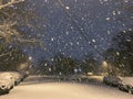 Heavy January Snow Blizzard on Porter Street at Night