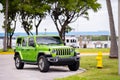 Photo of a 2020 2021 Jeep Wrangler green front quarter view