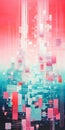 Abstract Digital Art: Futuristic Fragmentation In Blue And Red