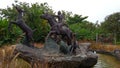 Photo, 15 June 2019, Taman Legenda, TMII, East Jakarta, Indonesia, Statue of Raden / Prince Panji, Riding Horse, hunting while loo