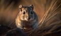 Photo of kangaroo rat in a barren sandy landscape with a few desert plants adding texture and depth expertly showcasing its unique Royalty Free Stock Photo