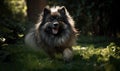 Photo of keeshond captured in the midst of a lively play session in a lush green park. image highlights the breeds characteristic