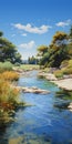 Photorealistic River Inlet Surrounded By Dense Vegetation In Early Autumn