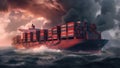 A photo large container ship sailing in ocean. Generative AI Royalty Free Stock Photo