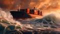 A photo large container ship sailing in ocean. Generative AI Royalty Free Stock Photo