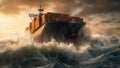 A photo large container ship sailing in ocean. Generative AI Royalty Free Stock Photo