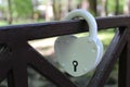 Romantic symbol of love door lock on the fence Royalty Free Stock Photo