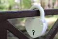 Romantic symbol of love door lock on the fence Royalty Free Stock Photo