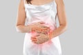 The photo of large intestine is on the woman`s body