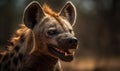 Photo of laughing hyena in its natural habitat composition showcases the hyenas distinctive markings powerful jaws and piercing