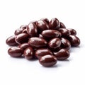 Chocolate Almonds: Dark Red, Glazed Surfaces, Isolated On White Background