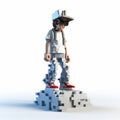 Pixelated Realism: Hip-hop Style 3d Character On White Rock