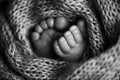 Legs of a newborn. The tiny foot of a newborn in soft selective focus. Royalty Free Stock Photo