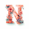 Enigmatic Tropics: Floral Font Letter N Illustration