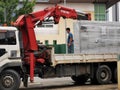 Photo of lorry crane operator. Royalty Free Stock Photo